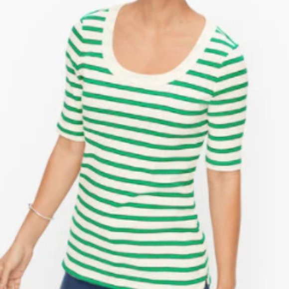 Talbots Scoop Neck Tee - Willow Stripe - NWOT - Picture 2 of 8